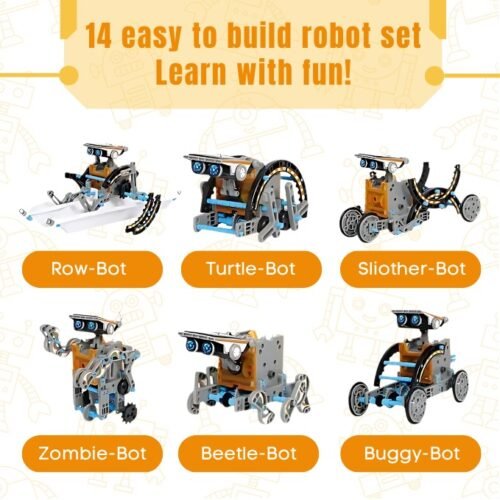 Nanocliq 14-in-1 Education Solar & Battery Powered Robot Toys 190pcs DIY Building Science Experiment Kit Party Gift for Kids Educational Toy Robots - Image 6