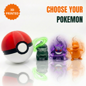 3D Printed Functional Pokéball with 1 Pokémon Figure | Opening Storage Pokéball Collectible | Anime Desk Toy for Pokémon Fans & 3D Printing Lovers