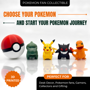 3D Printed Functional Pokéball with 1 Pokémon Figure and Stand | Opening Storage Pokéball Collectible | Anime Desk Toy for Pokémon Fans & 3D Printing Lovers