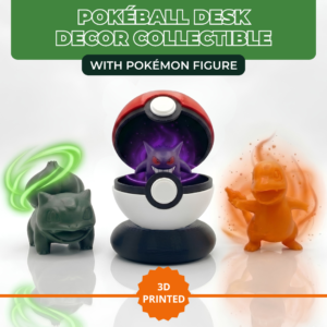 3D Printed Pokéball Desk Decor Collectible with Pokémon Figure | Anime Display Piece for Gaming Setups & Desks