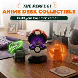 3D Printed Pokéball Desk Decor Collectible with Pokémon Figure | Anime Display Piece for Gaming Setups & Desks