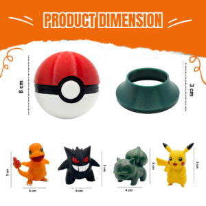 3D Printed Functional Pokéball with 1 Pokémon Figure and Stand | Opening Storage Pokéball Collectible | Anime Desk Toy for Pokémon Fans & 3D Printing Lovers