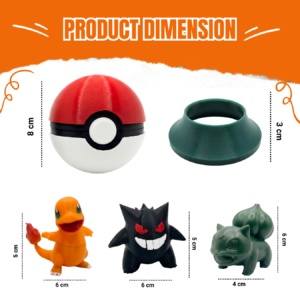 3D Printed Functional Pokéball with 1 Pokémon Figure and Stand | Opening Storage Pokéball Collectible | Anime Desk Toy for Pokémon Fans & 3D Printing Lovers