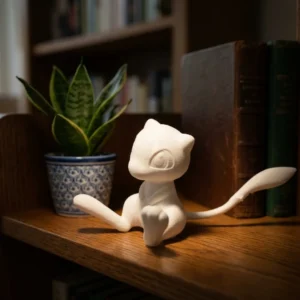 3D Printed Mew Action Figure & Card | Cute Anime Collectible | Mini Desk Decor for Pokémon Fans & 3D Printing Lovers