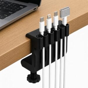 NanoCliq Table Side Cable Organiser – 5 Slot Desk Edge Cable Organizer & Cord Holder | No Drill, No Adhesive | Compatible with USB, Type-C & Fast Charging Mobile & Laptop Cables (Black)